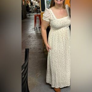Modcloth Cream Maxi Dress with Mini Strawberries